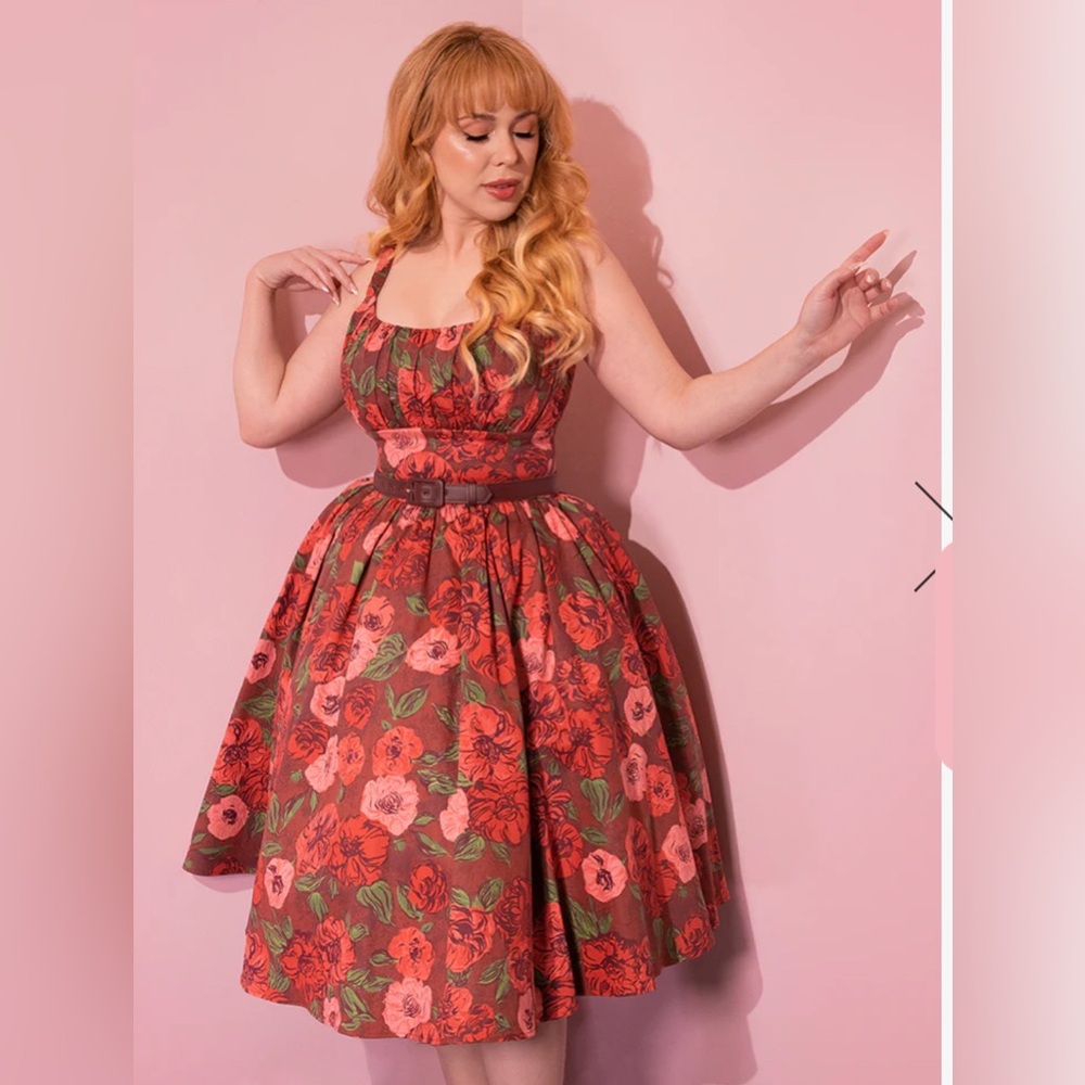 NWT INGENUE DRESS IN CHOCOLATE ROSE PRINT - VIXEN BY MICHELINE PITT LARGE